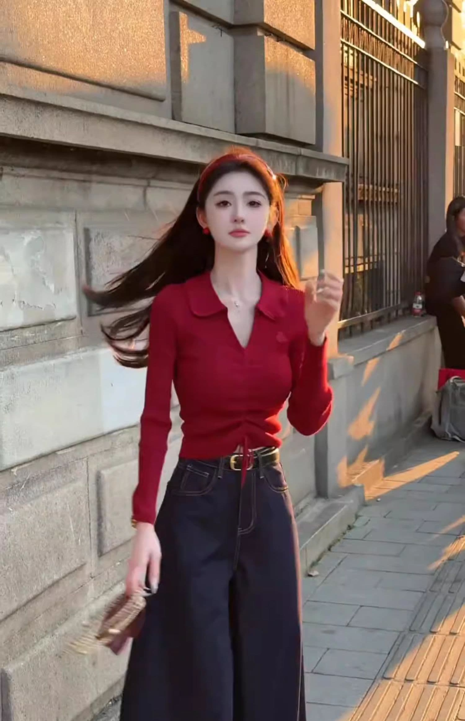 가을 의상 빨간색 니트 스웨터 쇼트 스타일 가을 긴팔 스웨터 2025 년 가을 겨울 새로운 이른 가을 고급 맨위 여성 의류 상세 이미지 7