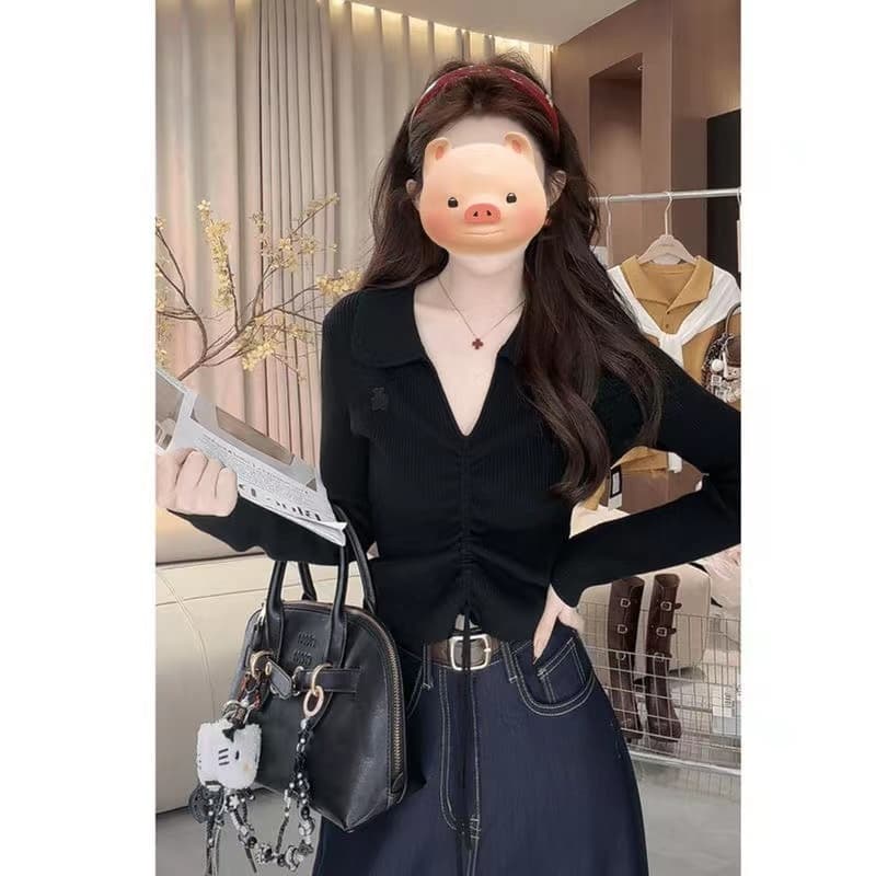 가을 의상 빨간색 니트 스웨터 쇼트 스타일 가을 긴팔 스웨터 2025 년 가을 겨울 새로운 이른 가을 고급 맨위 여성 의류 상세 이미지 10