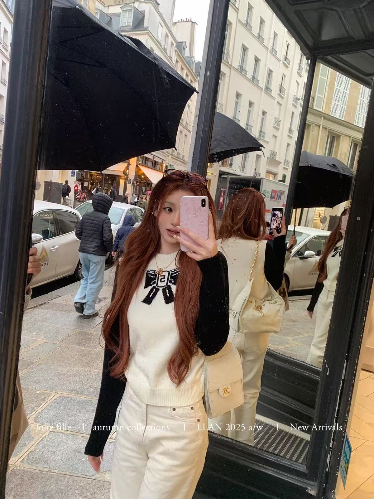 너 ~ 중 게으른 llan 몽골 말 특별 오후 흑인과 백인 배색 디자인 작은 샤넬 스타일 둘 색상 자수 스웨터