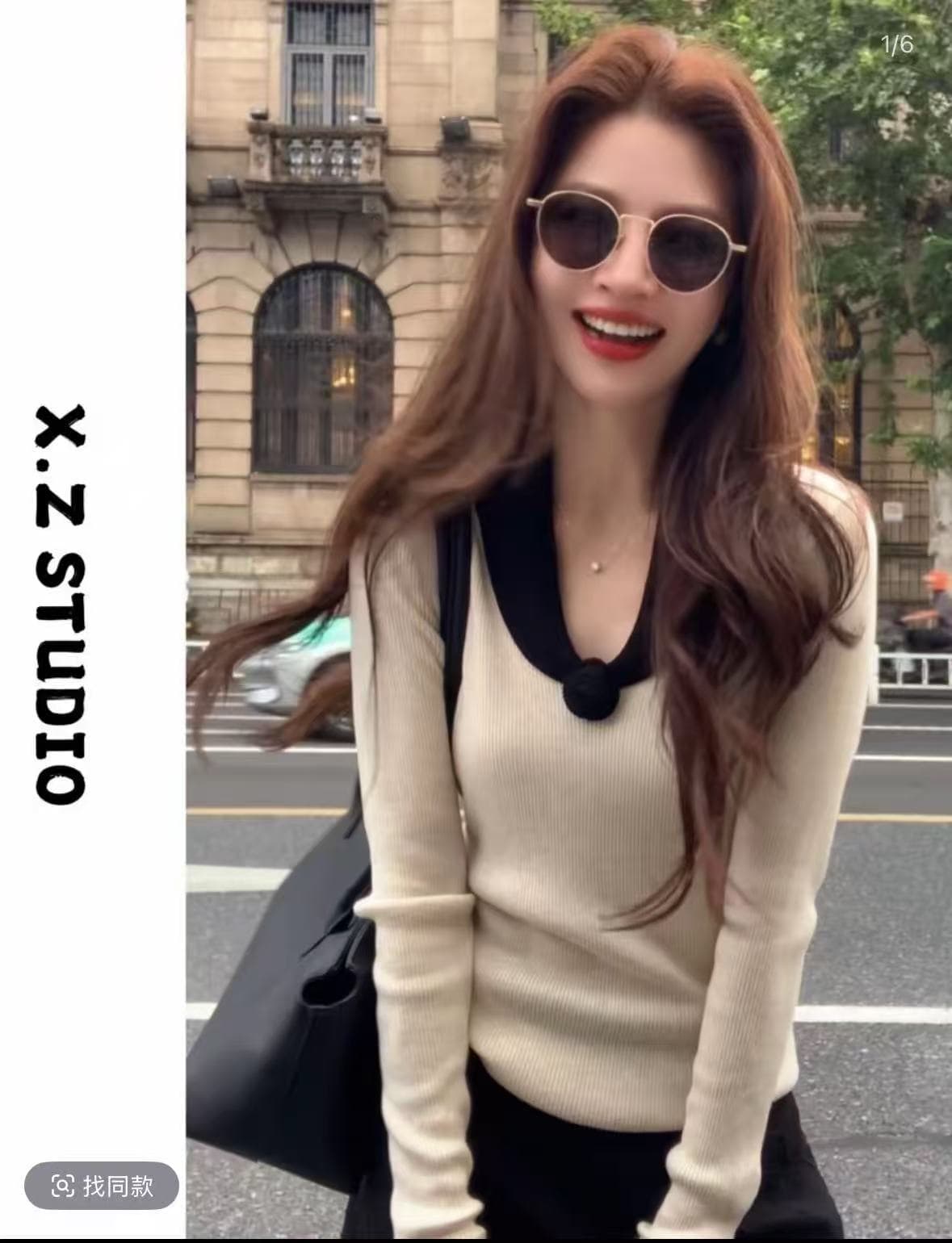 x.zhen 릴리 앤 구덩이 기사 니트 스웨터 고급 센스 배색 스웨터 여자 새로운 패션 외국 가스 다용도 여성 상세 이미지 2
