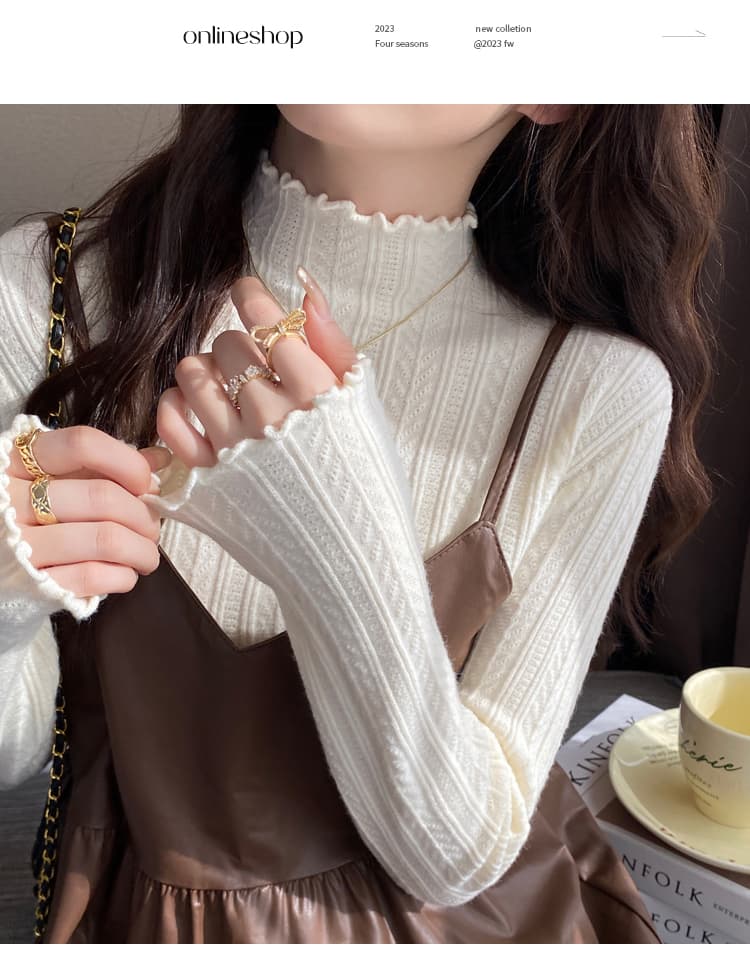 화이트 겨울 기본 셔츠 여성 2025 새로운 봄 가을 작은 샤넬 스타일 인사이드 가져 가라. 양모 스웨터 반하이넥 니트 맨위