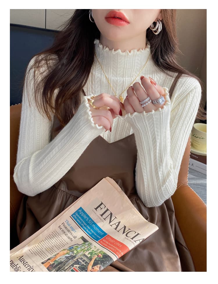 화이트 겨울 기본 셔츠 여성 2025 새로운 봄 가을 작은 샤넬 스타일 인사이드 가져 가라. 양모 스웨터 반하이넥 니트 맨위 상세 이미지 13