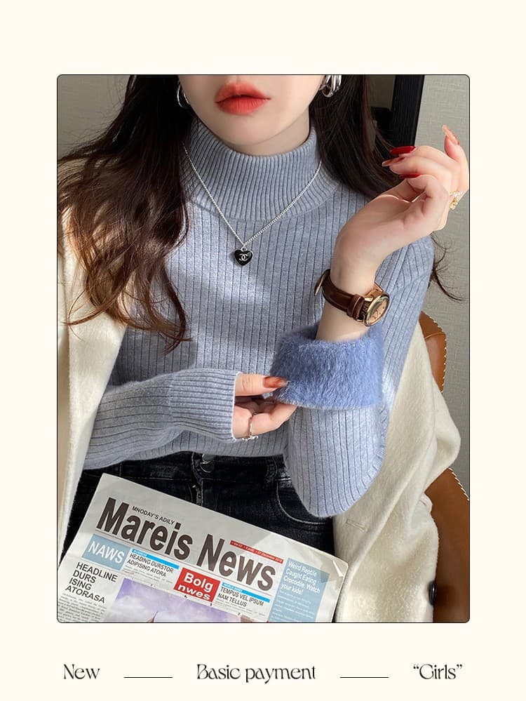 털이 있는 스웨터 여자 겨울 두꺼운 인사이드 가져 가라. 반하이넥 기본 셔츠 2025 새로운 가을 겨울 고급 센스 니트 맨위 상세 이미지 19