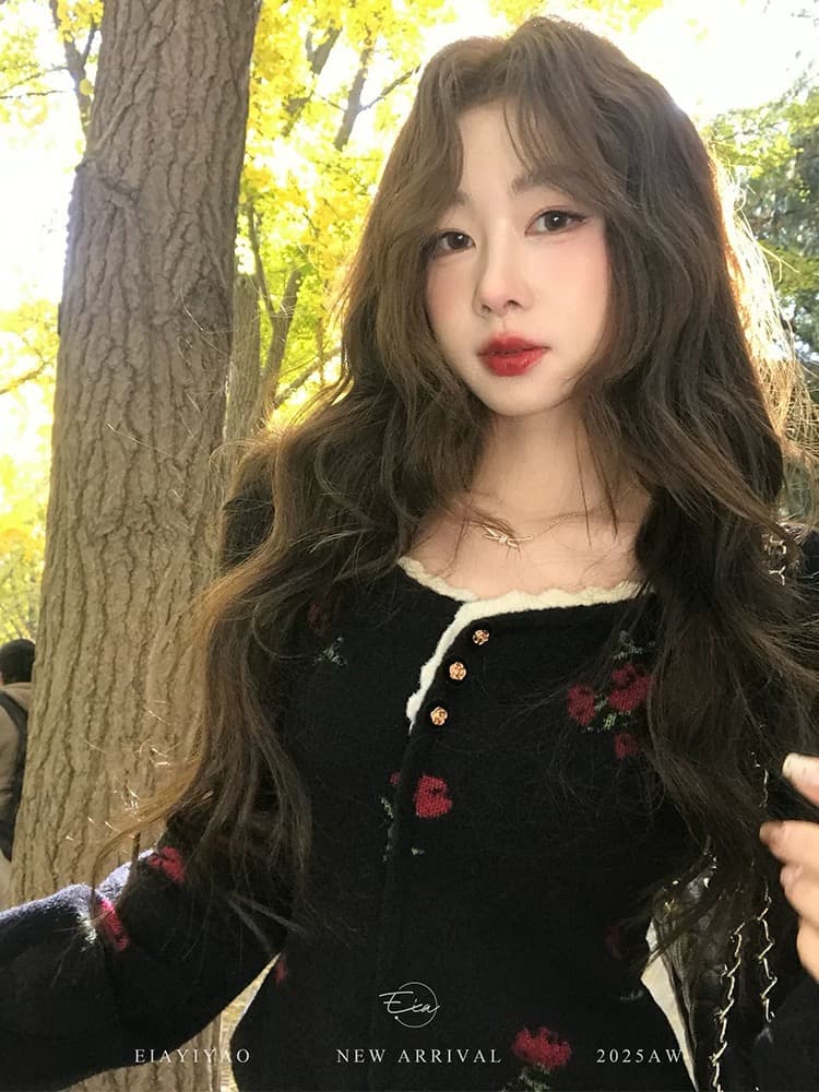 eia 하나 야오 Na 넥타이 사설 서비스 look 품격 털 니트 스웨터 맨위 여성 겨울 레트로 슬림해 보이는 장미 스웨터 이미지 4