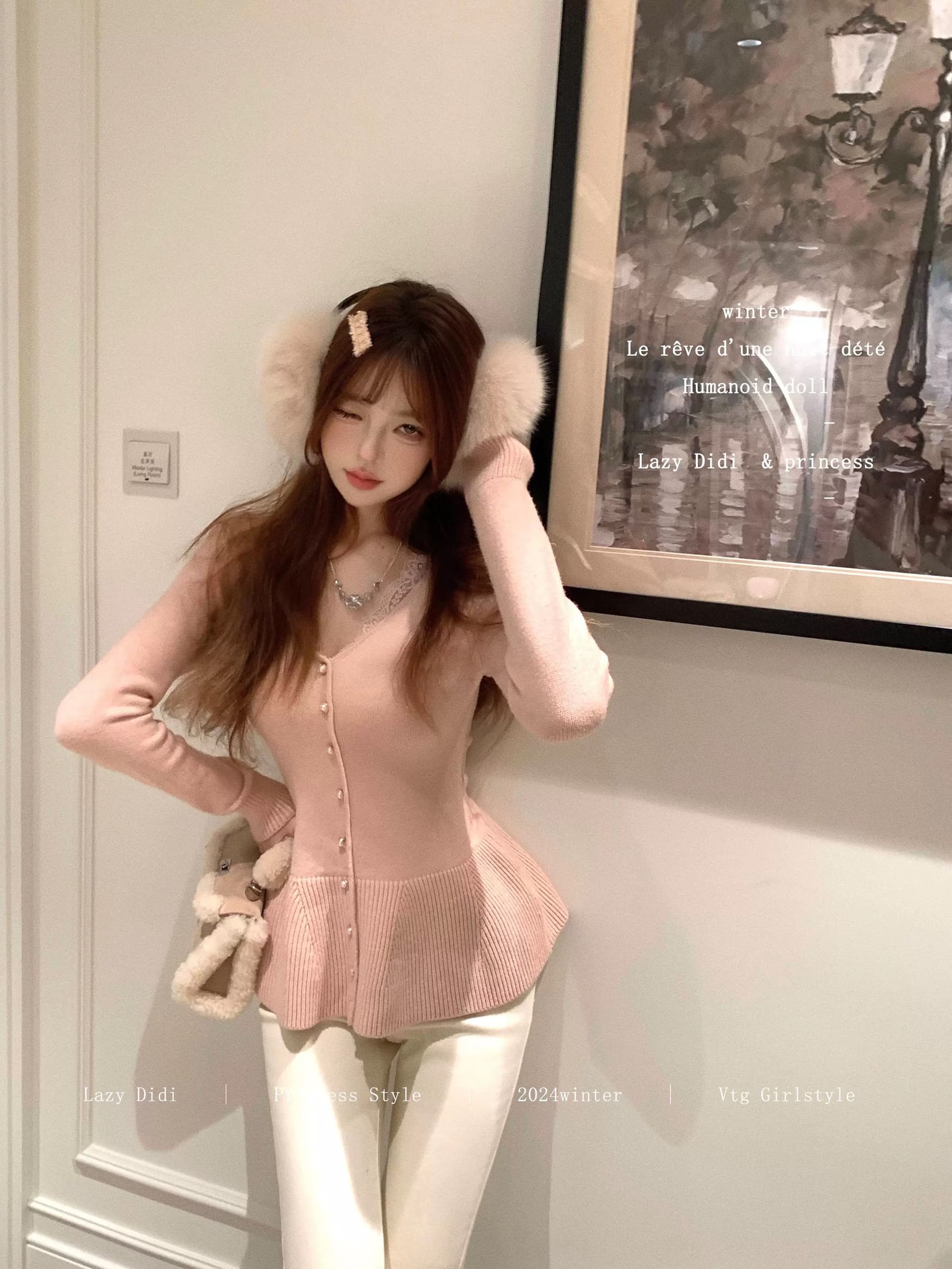 lazy didi 작은 예쁜 허리 레이스 허리 수축 작은 치마 스웨터 부드러운 찹쌀 V넥 니트 기본 셔츠 가을 겨울 인사이드 가져 가라. 이미지 4