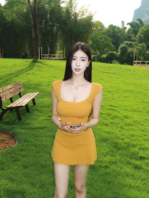 fart shop 심황 순수한 색 욕망 바람 품격 드레스 몸매 가꾸기 슬림해 보이는 아메리칸 달콤한 매운맛 꼬집기 허리 치마 상세 이미지 4