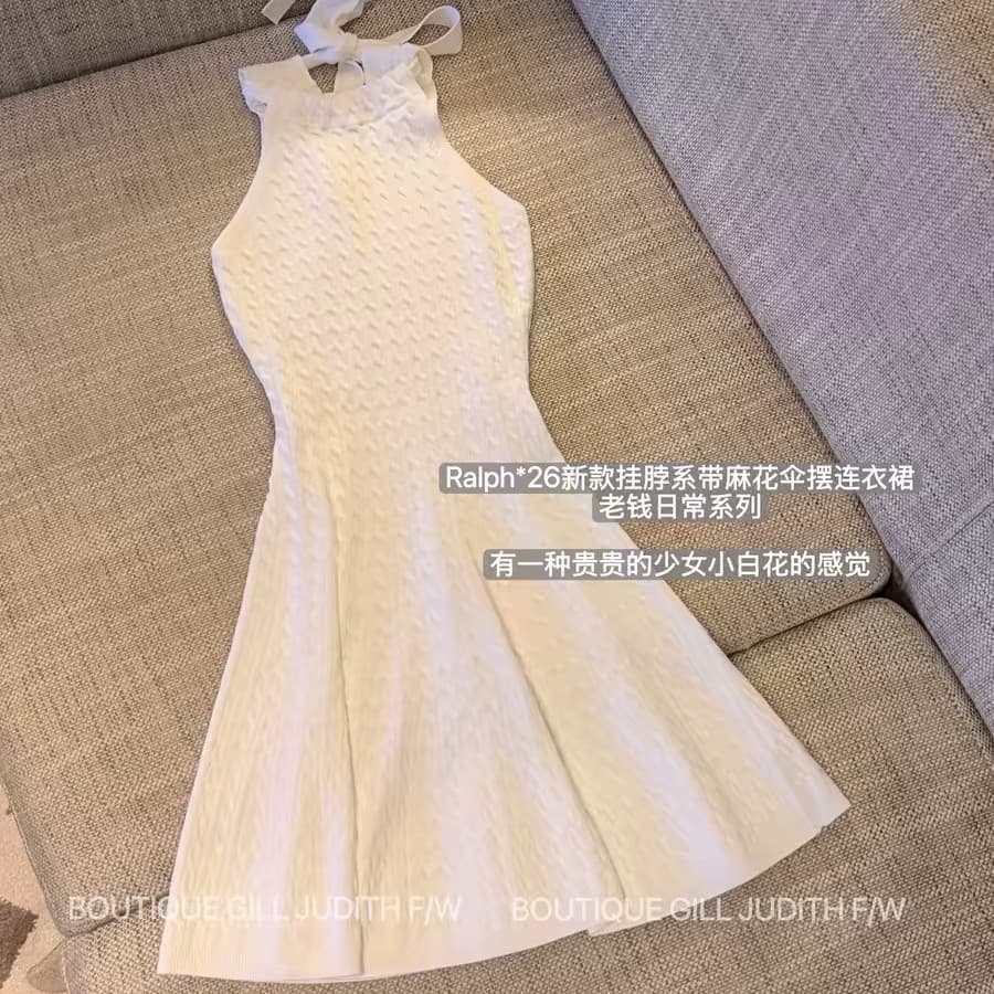 한 비 지아 화이트 행침 목 레이스업 꽈배기 허리 수축 여성 드레스 여름 민소매 새는 어깨 슬림해 보이는 우산 진자 한 마디 치마 상세 이미지 1