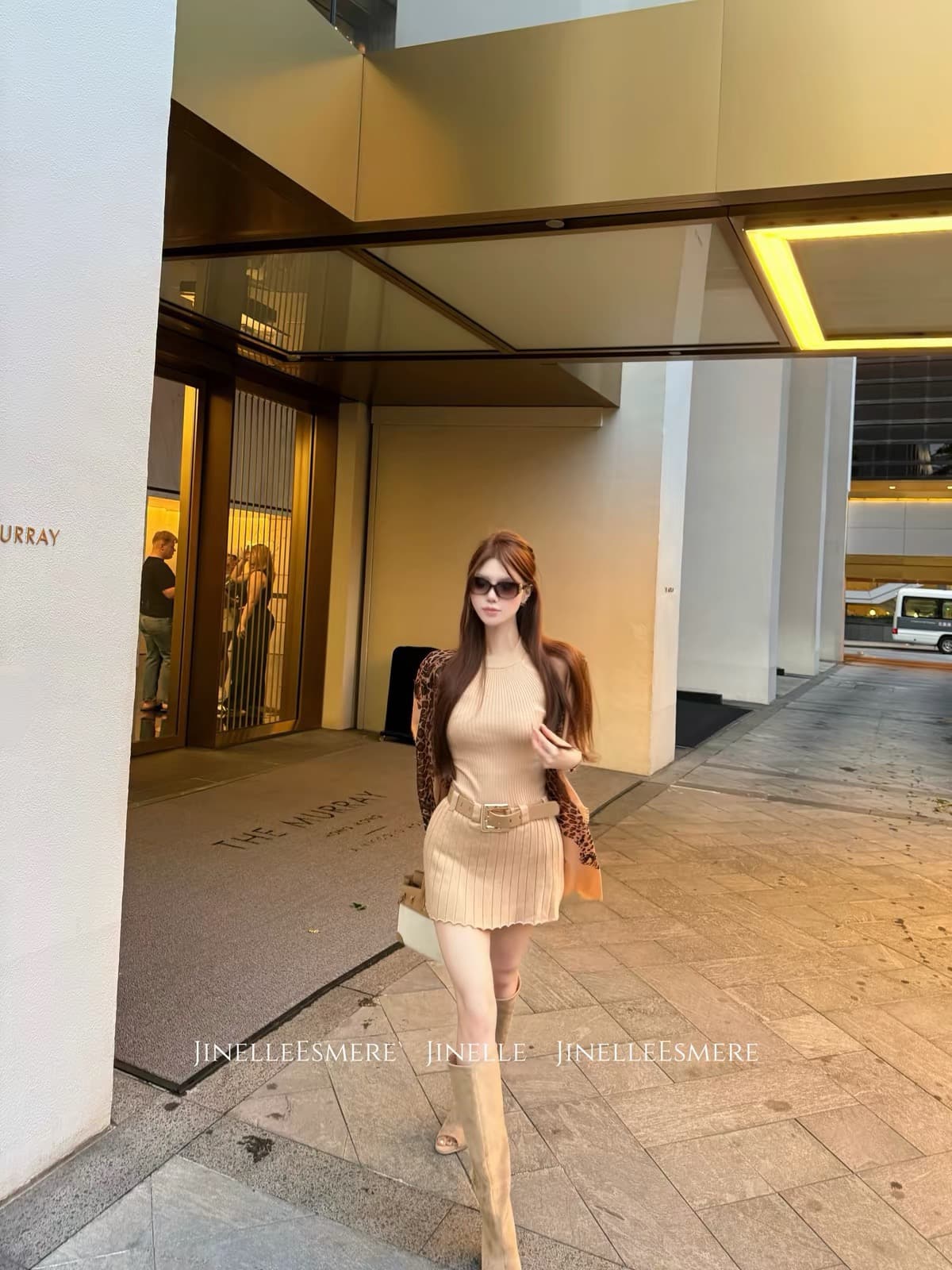 jinelle 소형 버스 자매 캐주얼 벨트 플리츠 민소매 타이트 스커트 드레스 2026 새로운 로얄 자매 치마 상세 이미지 3