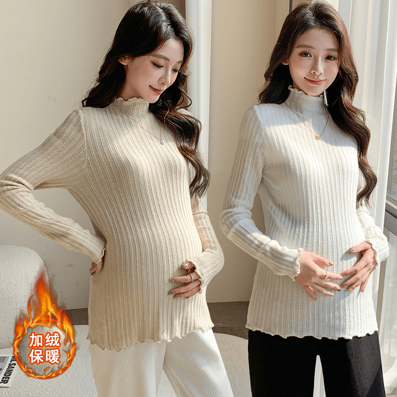 실사 물품 반하이넥 프릴 자카드 식물 플러시 두꺼운 절묘한 밑바닥 바늘 뜨개질 스웨터 이미지 2