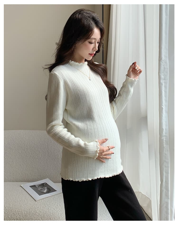 실사 물품 반하이넥 프릴 자카드 식물 플러시 두꺼운 절묘한 밑바닥 바늘 뜨개질 스웨터 상세 이미지 18