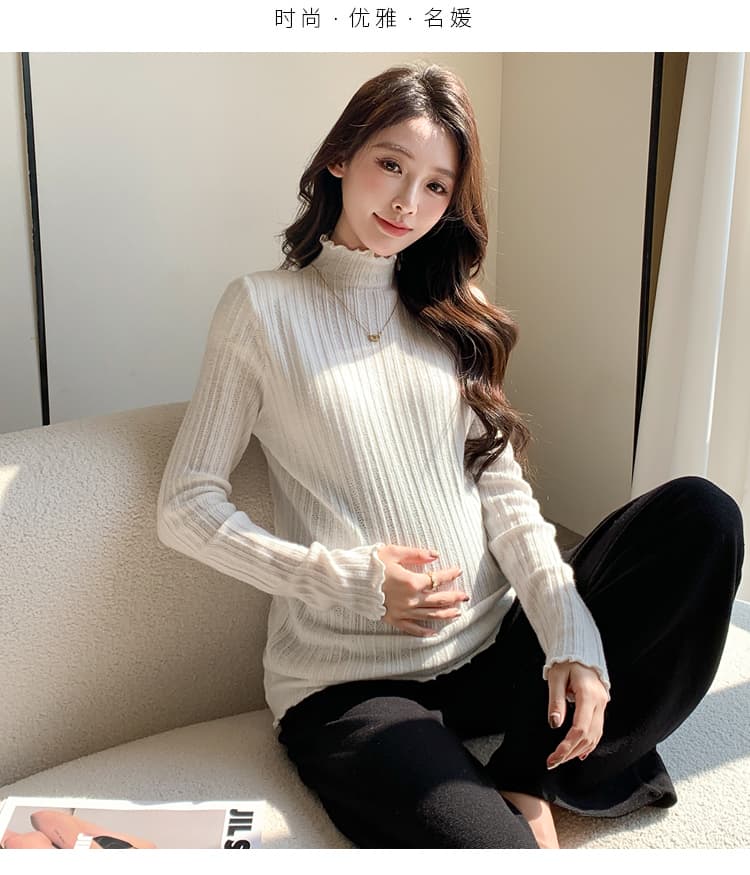 실사 물품 반하이넥 프릴 자카드 식물 플러시 두꺼운 절묘한 밑바닥 바늘 뜨개질 스웨터 상세 이미지 34