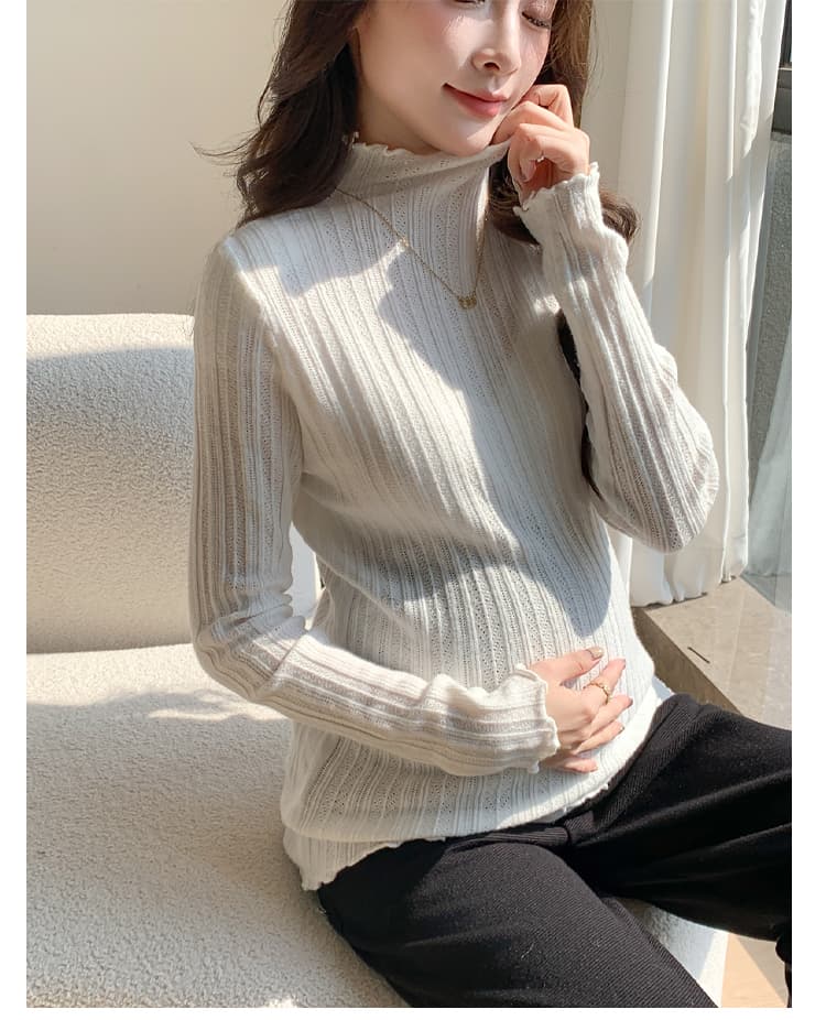 실사 물품 반하이넥 프릴 자카드 식물 플러시 두꺼운 절묘한 밑바닥 바늘 뜨개질 스웨터 상세 이미지 38
