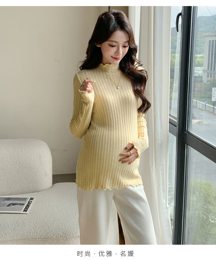 실사 물품 반하이넥 프릴 자카드 식물 플러시 두꺼운 절묘한 밑바닥 바늘 뜨개질 스웨터 상세 이미지 39