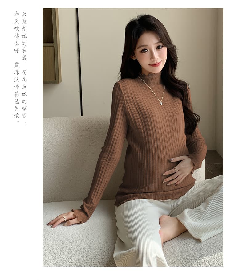 실사 물품 반하이넥 프릴 자카드 식물 플러시 두꺼운 절묘한 밑바닥 바늘 뜨개질 스웨터 상세 이미지 46