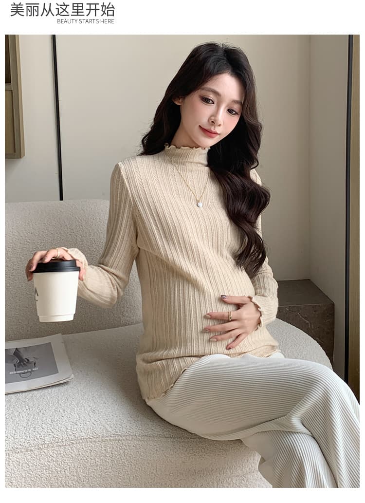 실사 물품 반하이넥 프릴 자카드 식물 플러시 두꺼운 절묘한 밑바닥 바늘 뜨개질 스웨터 상세 이미지 26