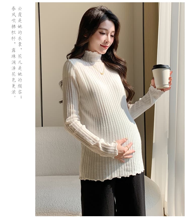 실사 물품 반하이넥 프릴 자카드 식물 플러시 두꺼운 절묘한 밑바닥 바늘 뜨개질 스웨터 상세 이미지 34