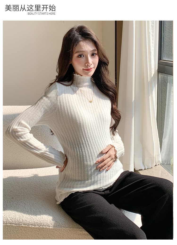 실사 물품 반하이넥 프릴 자카드 식물 플러시 두꺼운 절묘한 밑바닥 바늘 뜨개질 스웨터 상세 이미지 35
