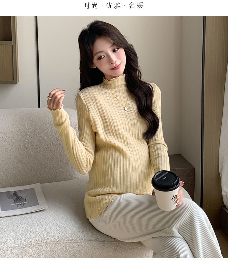 실사 물품 반하이넥 프릴 자카드 식물 플러시 두꺼운 절묘한 밑바닥 바늘 뜨개질 스웨터 상세 이미지 42