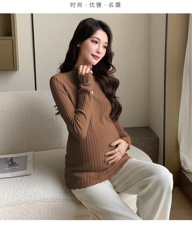 실사 물품 반하이넥 프릴 자카드 식물 플러시 두꺼운 절묘한 밑바닥 바늘 뜨개질 스웨터 상세 이미지 45