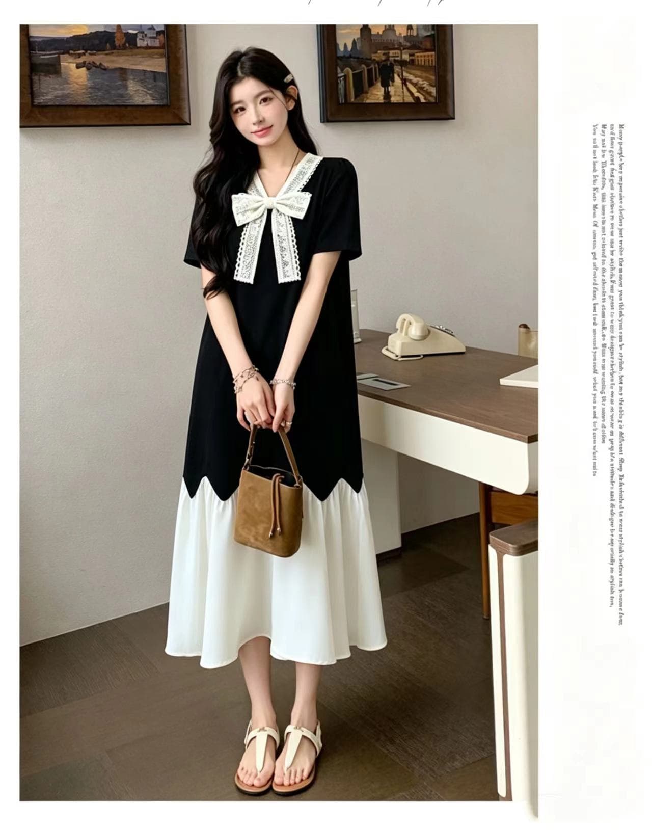 실사 물품 임산부 드레스 여름 드레스 2026 새로운 달콤함 부서 나비 매듭 패치워크 인어 꼬리 스커트 여름 출산 스커트 상세 이미지 6