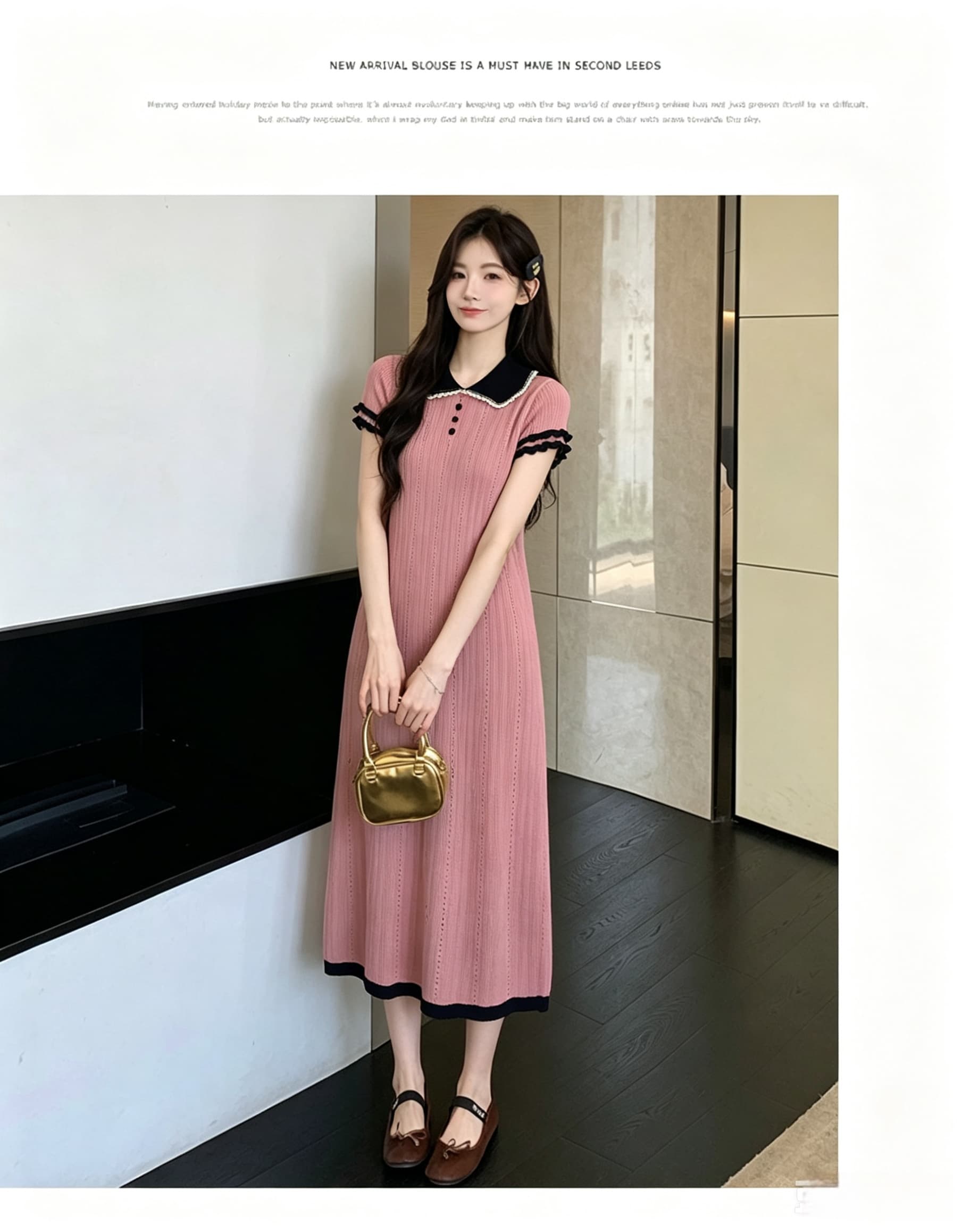 실사 물품 임산부 달콤한 스타일 레이스 베이비 칼라 반팔 귀여운 니트 여성 드레스 여름 새로운 연령 감소 상세 이미지 5