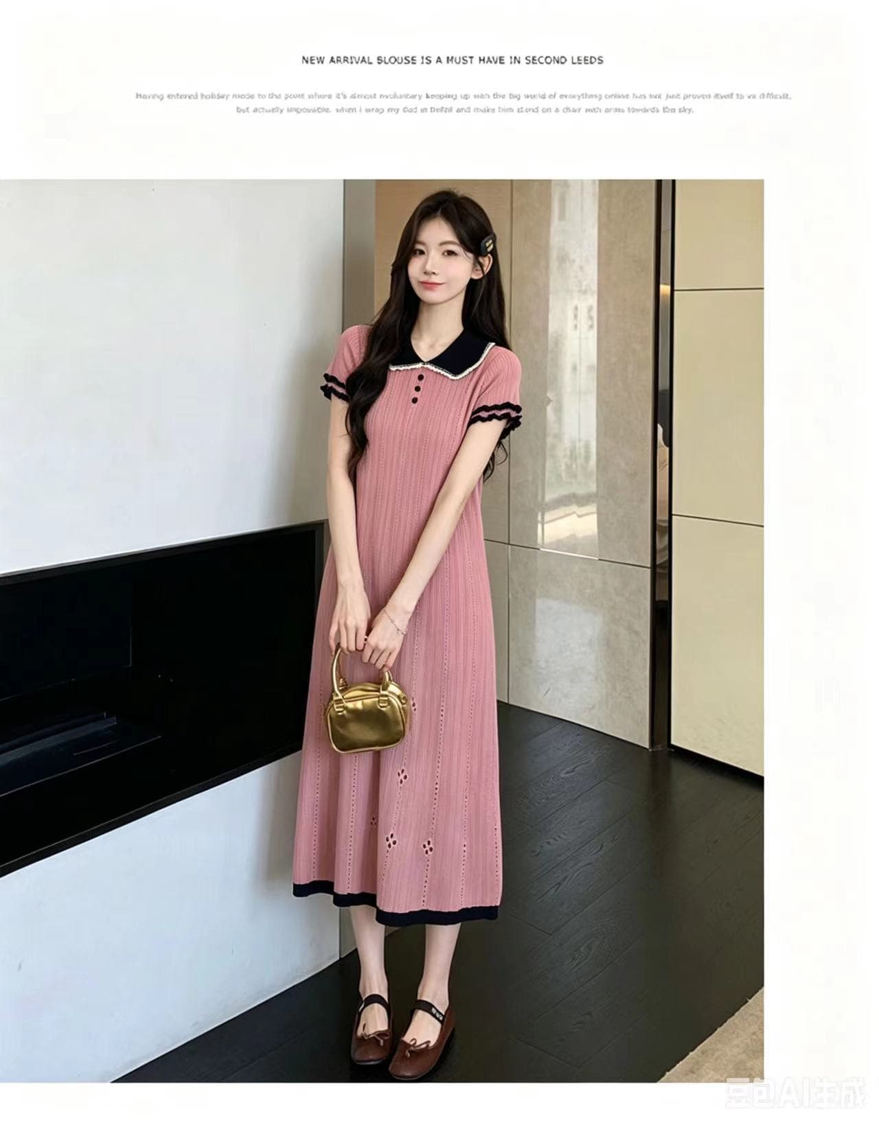 실사 물품 임산부 달콤한 스타일 레이스 베이비 칼라 반팔 귀여운 니트 여성 드레스 여름 새로운 연령 감소 상세 이미지 12