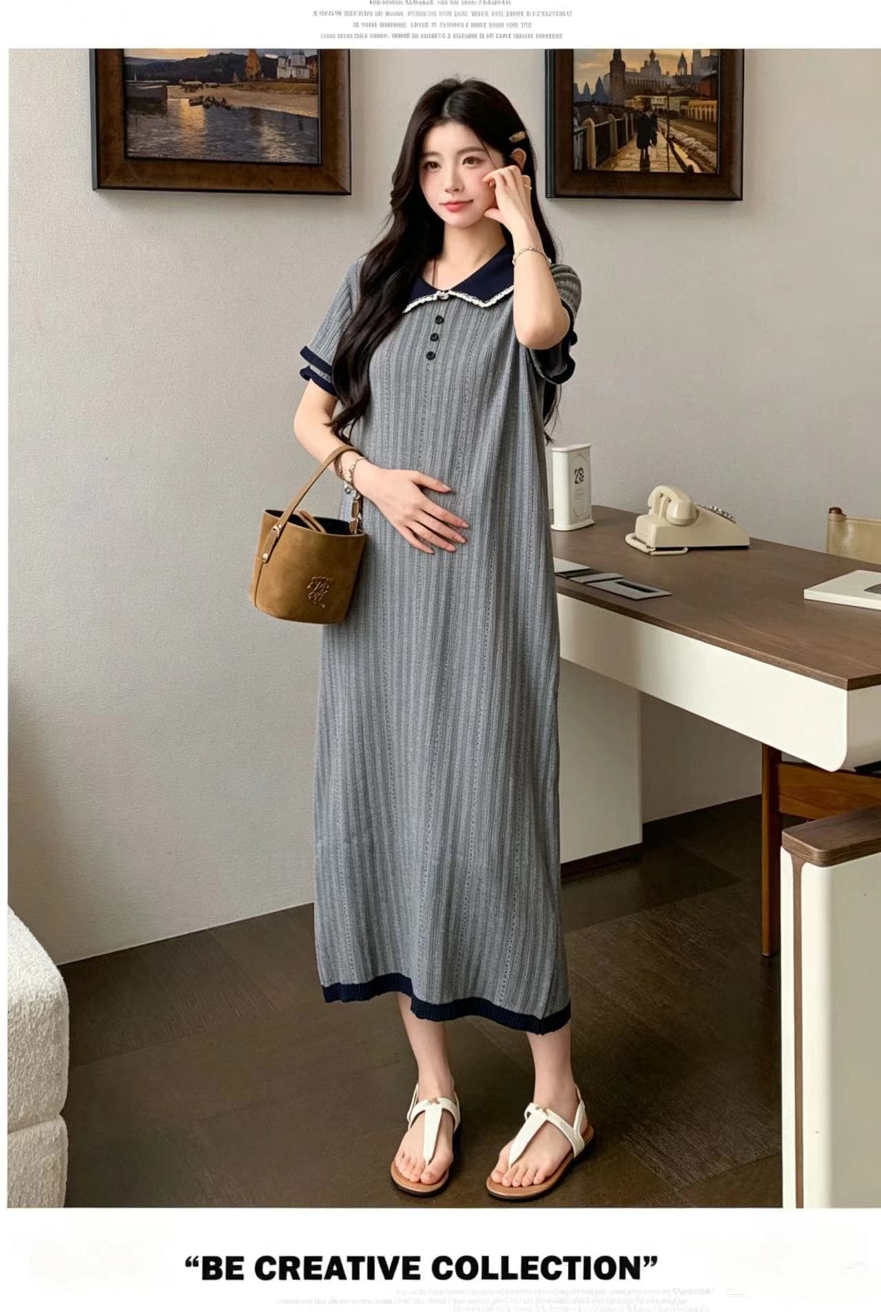 실사 물품 임산부 달콤한 스타일 레이스 베이비 칼라 반팔 귀여운 니트 여성 드레스 여름 새로운 연령 감소 상세 이미지 16