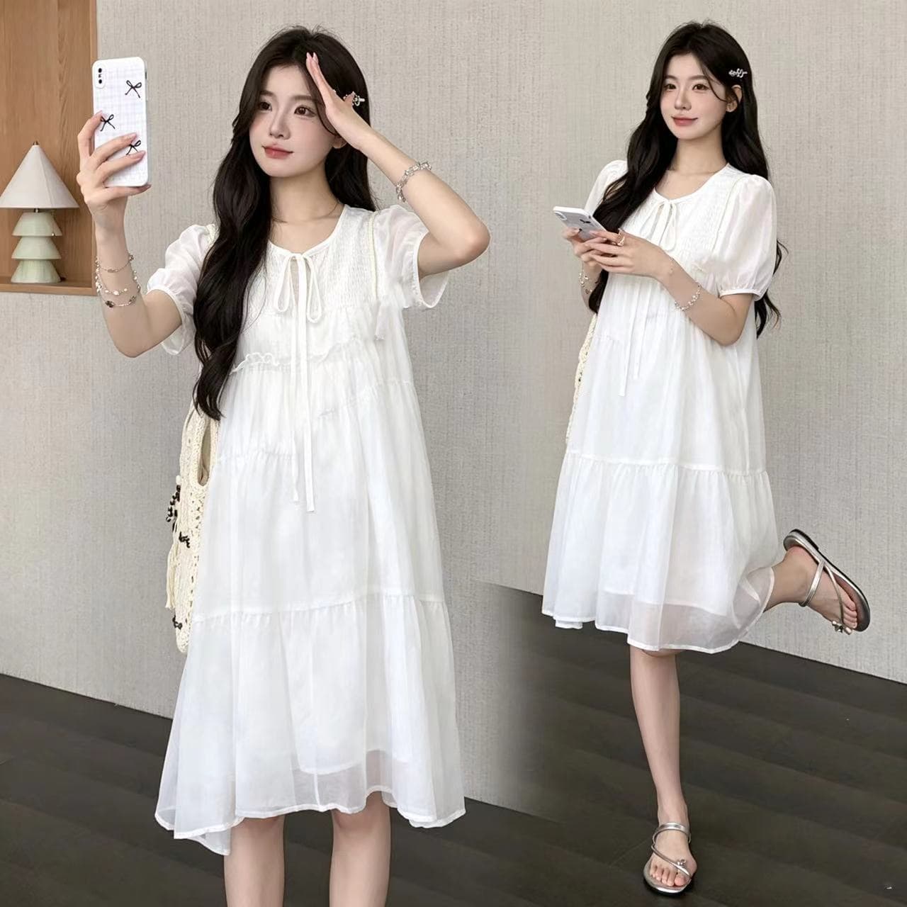 실사 지금 지금 작은 키 임산부 드레스 여름 미니멀리즘 필링 편안함 느긋한 품격 쇼트 스타일 연령 감소 상세 이미지 7