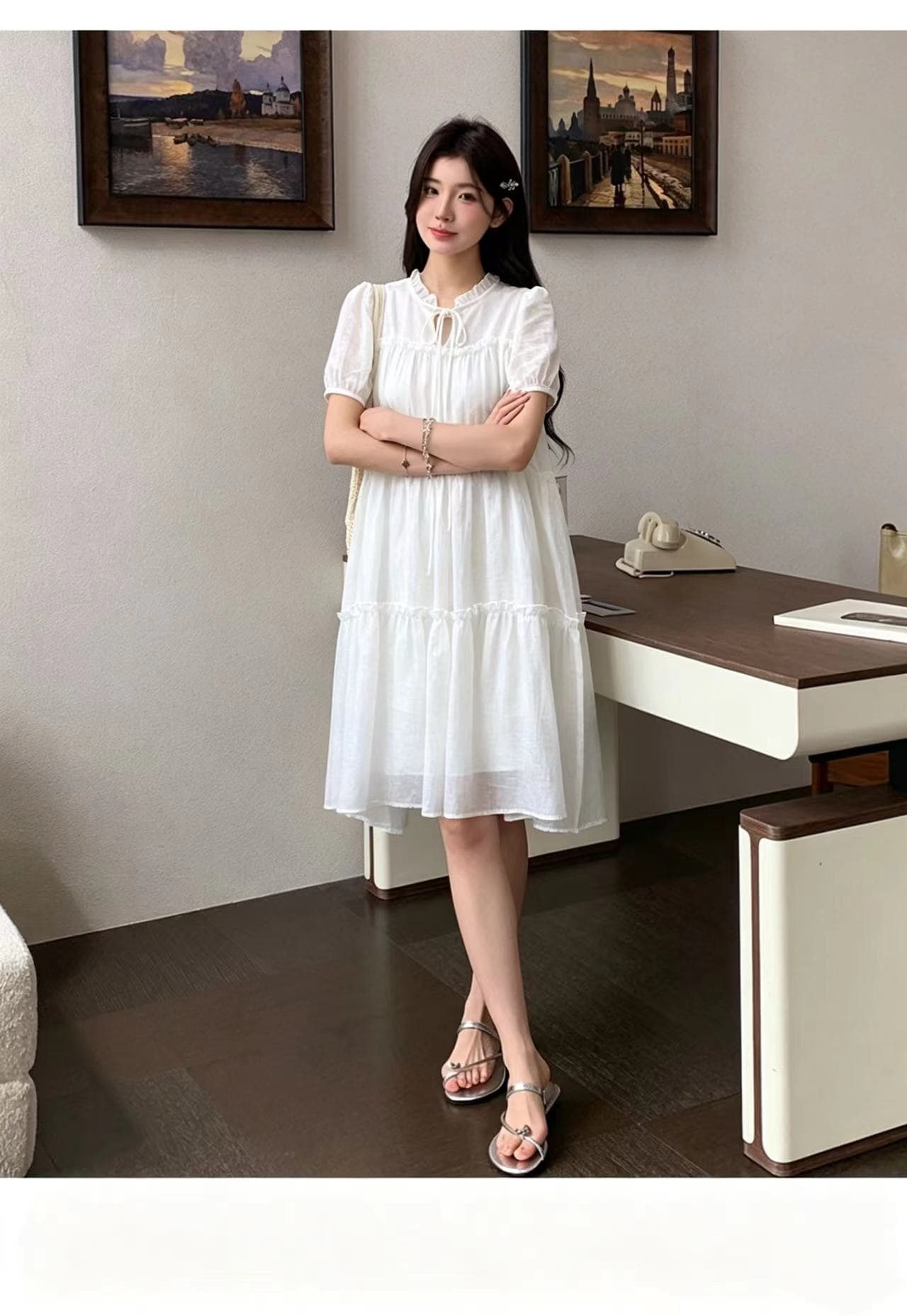 실사 지금 작은 키 임산부 드레스 여름 미니멀리즘 필링 편안함 느긋한 품격 빅 사이즈 쇼트 스타일 연령 감소 상세 이미지 6