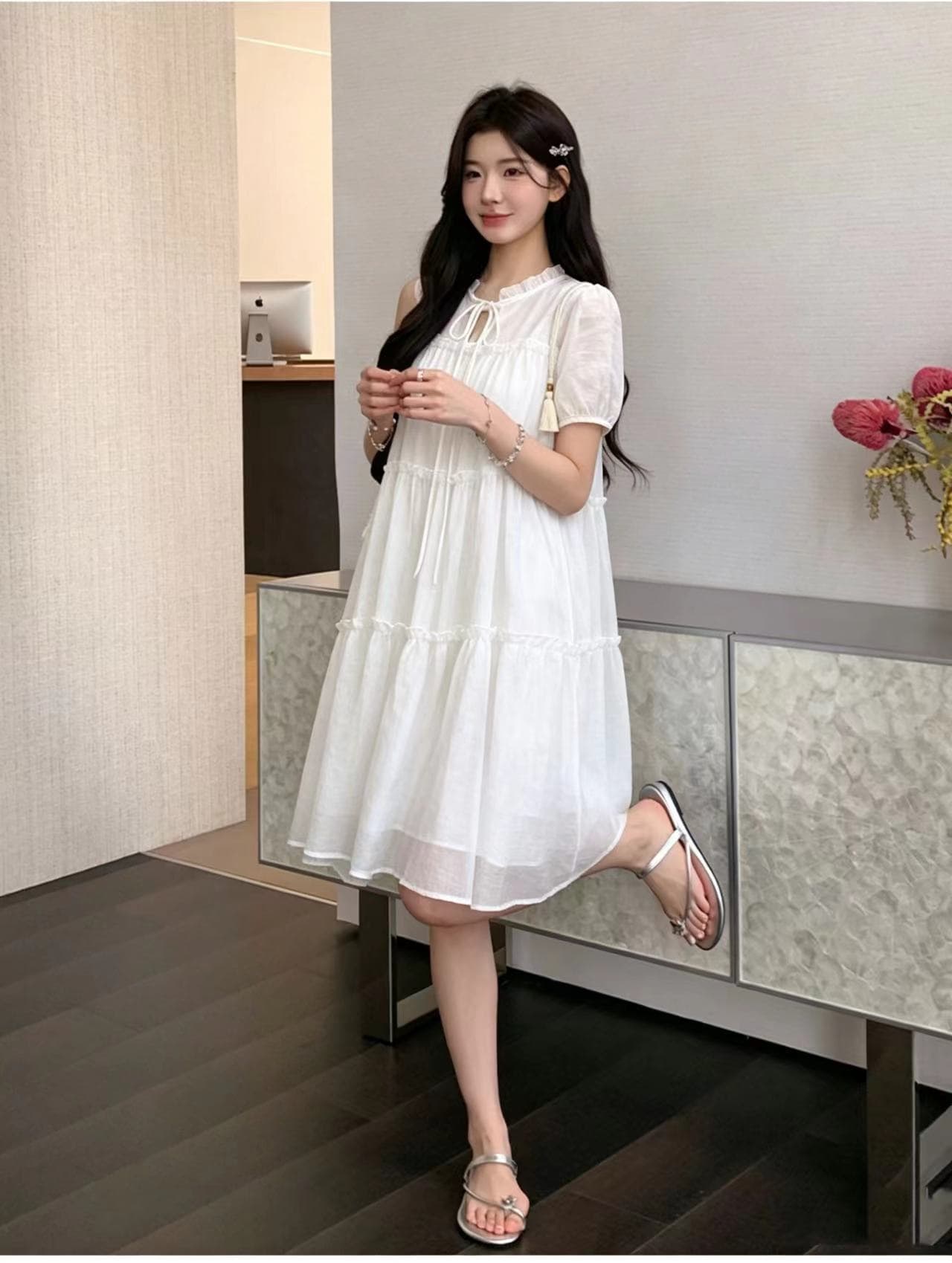 실사 지금 작은 키 임산부 드레스 여름 미니멀리즘 필링 편안함 느긋한 품격 빅 사이즈 쇼트 스타일 연령 감소 상세 이미지 14
