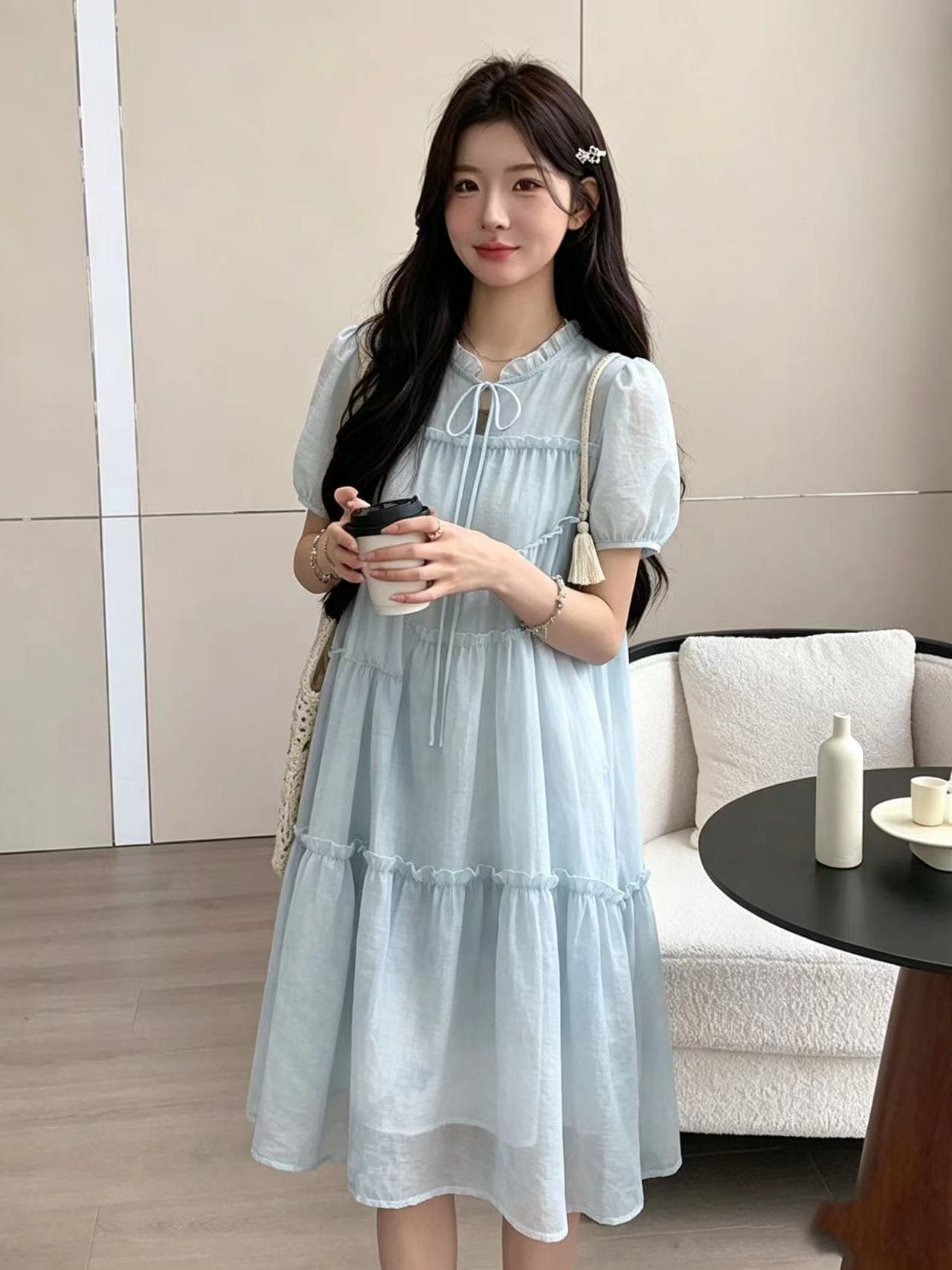 실사 지금 작은 키 임산부 드레스 여름 미니멀리즘 필링 편안함 느긋한 품격 빅 사이즈 쇼트 스타일 연령 감소 상세 이미지 29