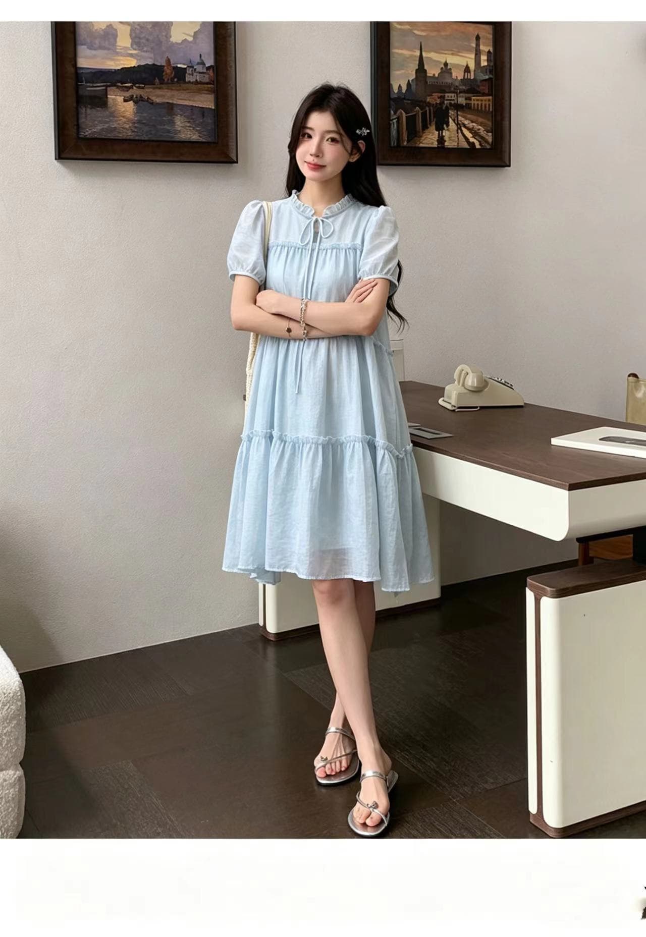 실사 지금 작은 키 임산부 드레스 여름 미니멀리즘 필링 편안함 느긋한 품격 빅 사이즈 쇼트 스타일 연령 감소 상세 이미지 31