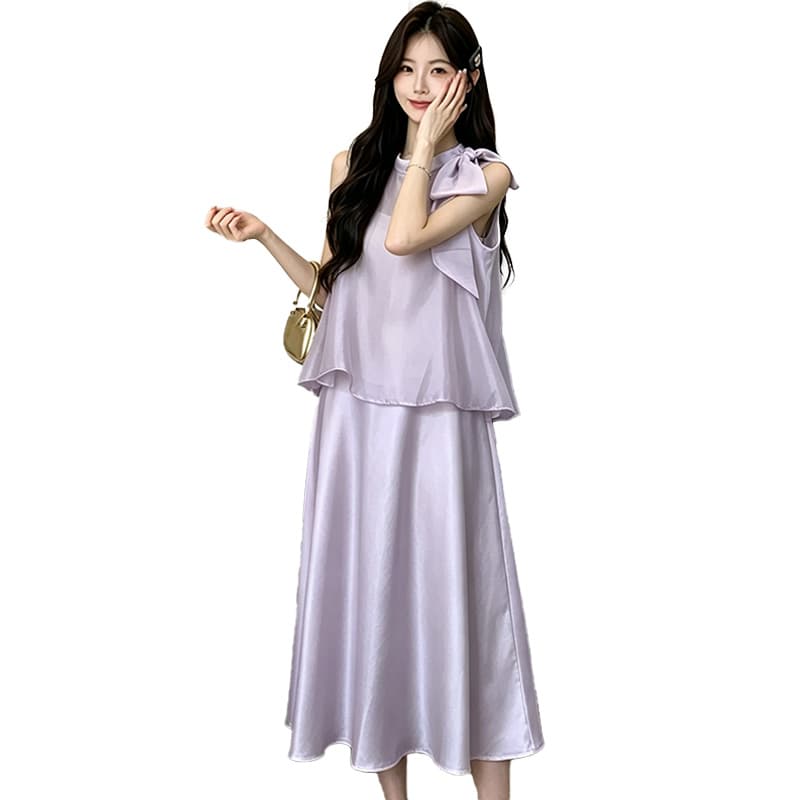 실사 지금 지금 임산부 여름 드레스 드레스 2026 새로운 프랑스식 품격 나비 매듭 민소매 맨위 슬립 드레스 이미지 5