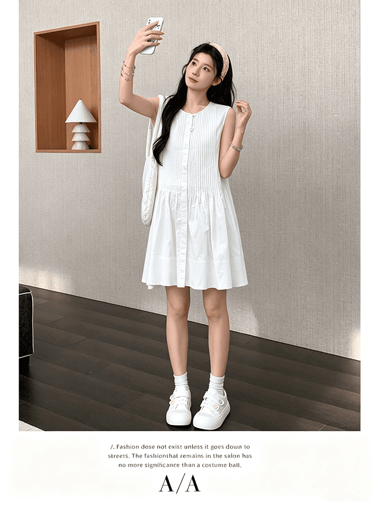 실사 지금 지금 임산부 장기 셔츠 드레스 한 부서 순면 루즈핏 디자인 센스 민소매 쇼트 스타일 여성 드레스 상세 이미지 16