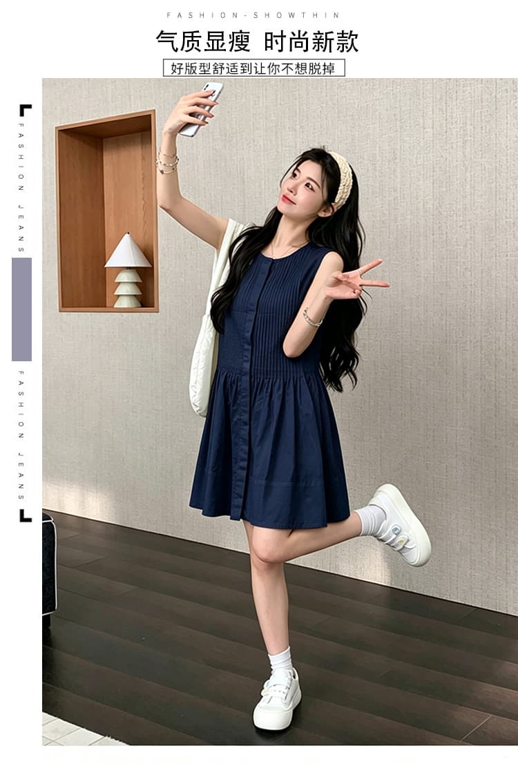 실사 지금 지금 임산부 장기 셔츠 드레스 순면 루즈핏 미니멀리즘 디자인 센스 민소매 반팔 작은 키 미니 스커트 상세 이미지 5