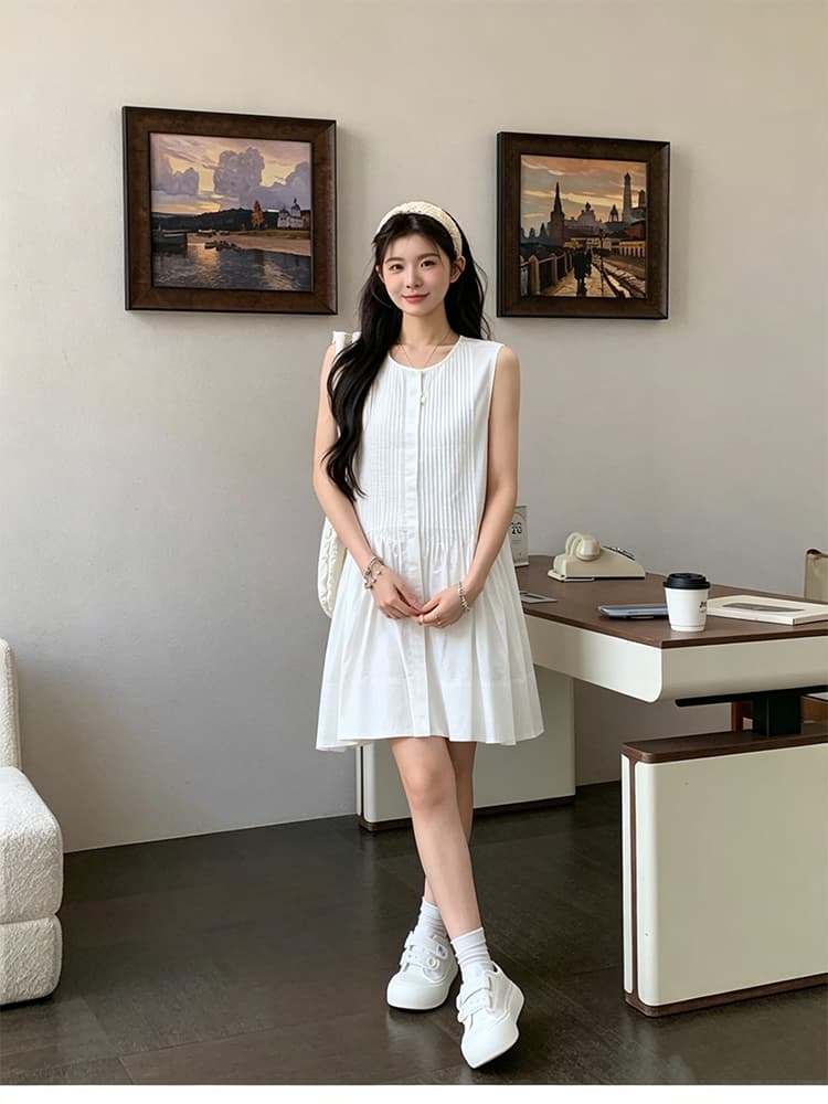 실사 지금 지금 임산부 장기 셔츠 드레스 순면 루즈핏 미니멀리즘 디자인 센스 민소매 반팔 작은 키 미니 스커트 상세 이미지 12