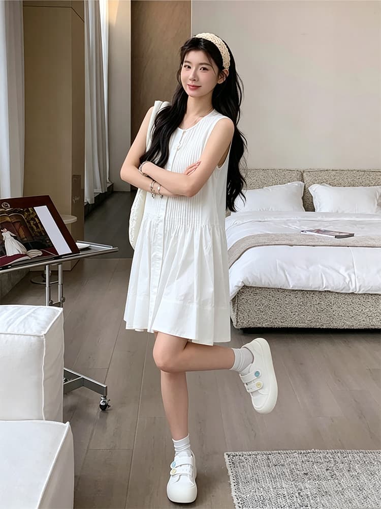 실사 지금 지금 임산부 장기 셔츠 드레스 순면 루즈핏 미니멀리즘 디자인 센스 민소매 반팔 작은 키 미니 스커트 상세 이미지 15