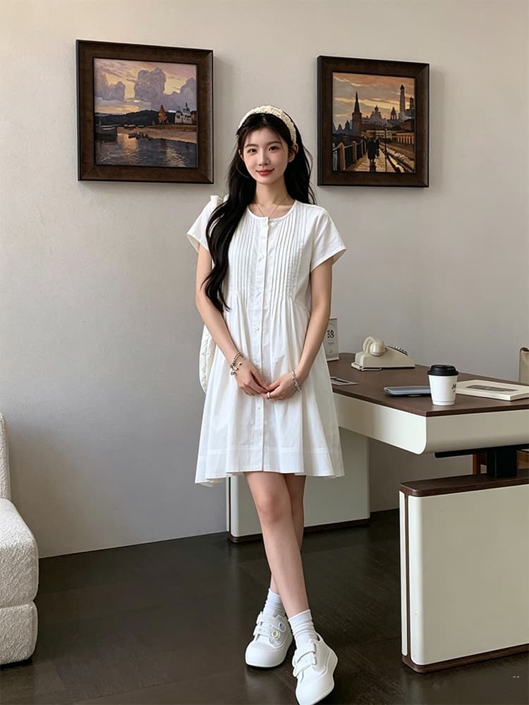 실사 지금 지금 임산부 장기 셔츠 드레스 순면 루즈핏 미니멀리즘 디자인 센스 민소매 반팔 작은 키 미니 스커트 상세 이미지 20