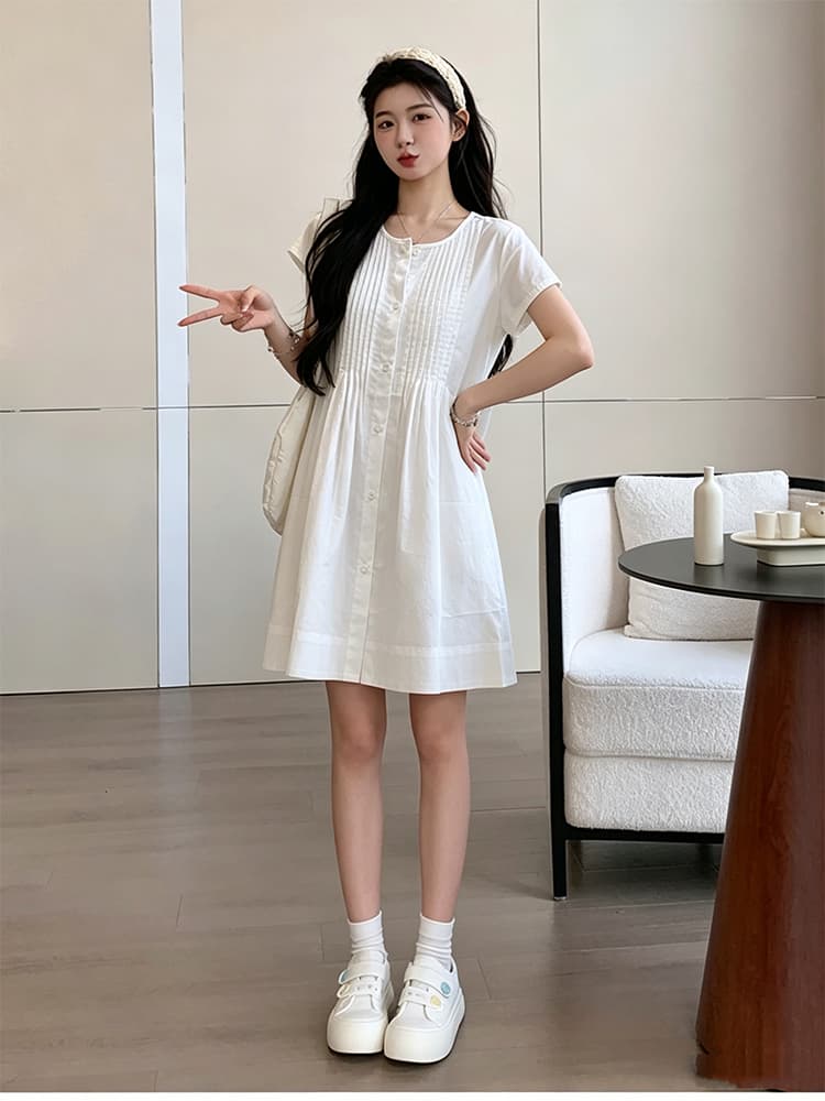 실사 지금 지금 임산부 장기 셔츠 드레스 순면 루즈핏 미니멀리즘 디자인 센스 민소매 반팔 작은 키 미니 스커트 상세 이미지 21