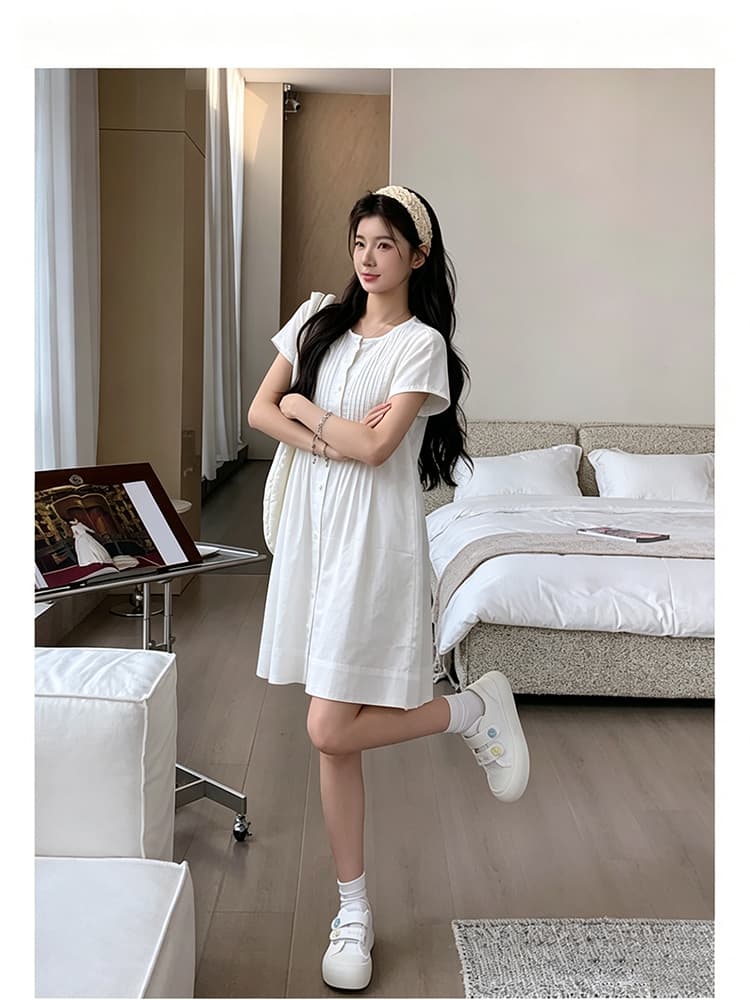 실사 지금 지금 임산부 장기 셔츠 드레스 순면 루즈핏 미니멀리즘 디자인 센스 민소매 반팔 작은 키 미니 스커트 상세 이미지 22