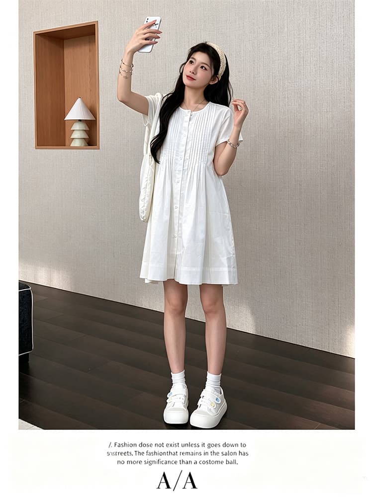실사 지금 지금 임산부 장기 셔츠 드레스 순면 루즈핏 미니멀리즘 디자인 센스 민소매 반팔 작은 키 미니 스커트 상세 이미지 25
