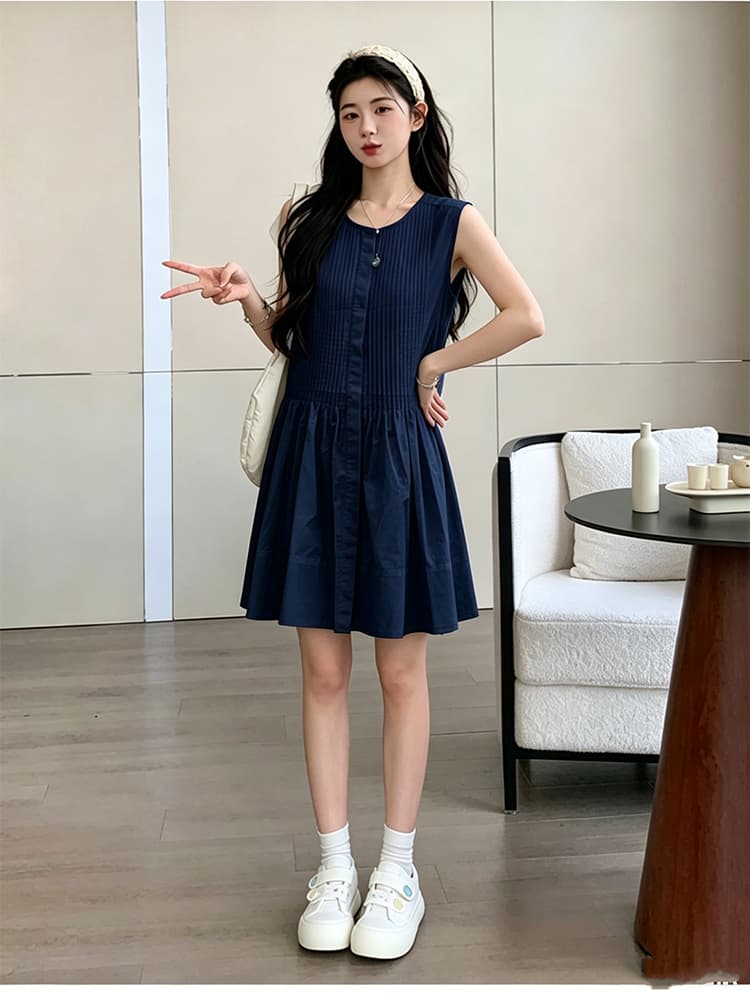 실사 지금 지금 임산부 장기 셔츠 드레스 순면 루즈핏 미니멀리즘 디자인 센스 민소매 반팔 작은 키 미니 스커트 상세 이미지 35