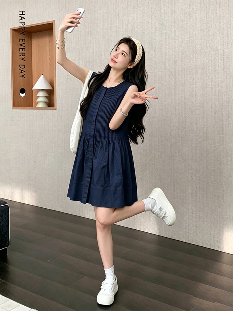 실사 지금 지금 임산부 장기 셔츠 드레스 순면 루즈핏 미니멀리즘 디자인 센스 민소매 반팔 작은 키 미니 스커트 상세 이미지 40
