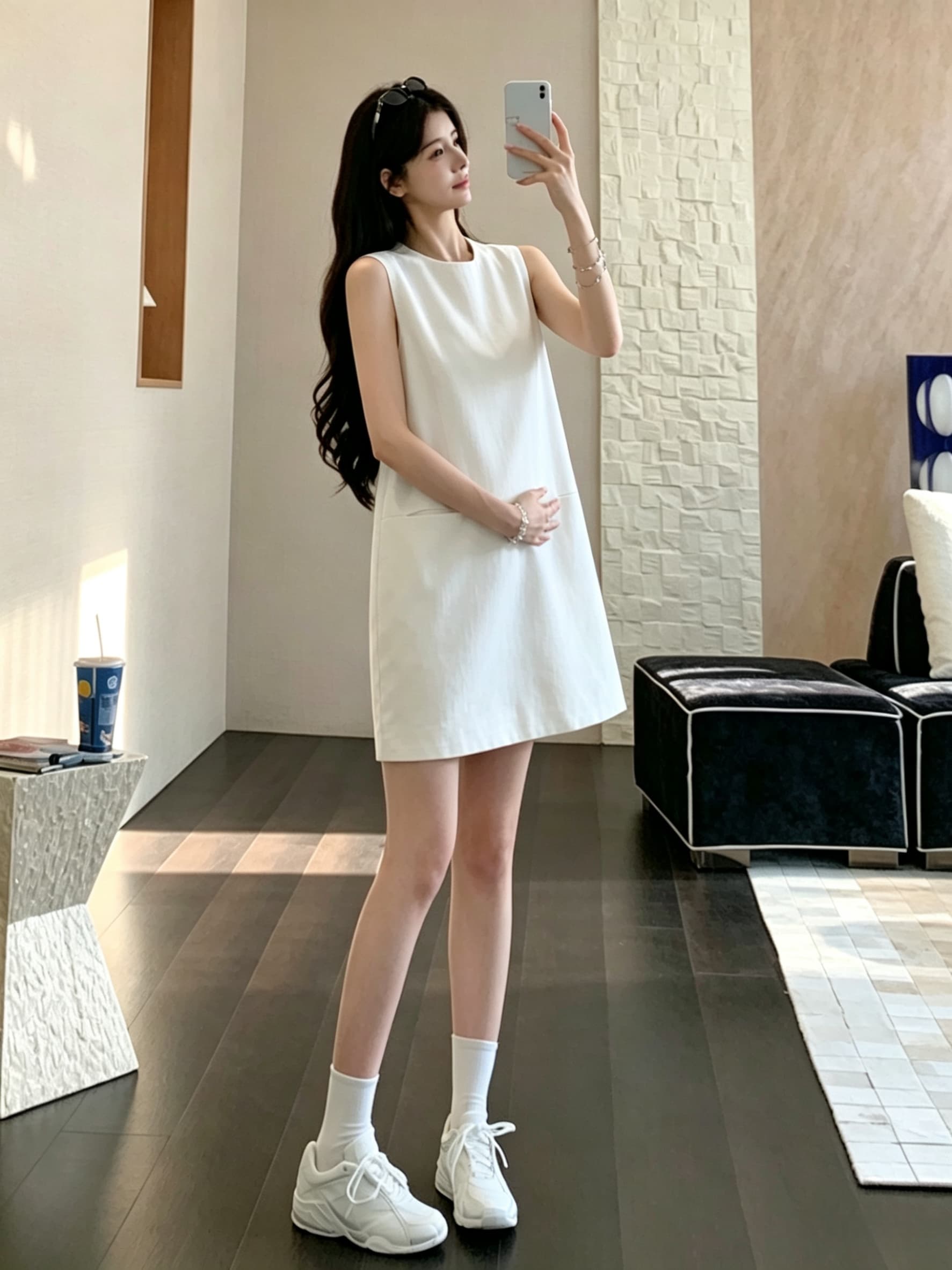 실사 지금 지금 새로운 빛 럭셔리 바람 민소매 드레스 슬림해 보이는 품격 다용도 치마 검정색 작은 외투 상세 이미지 8
