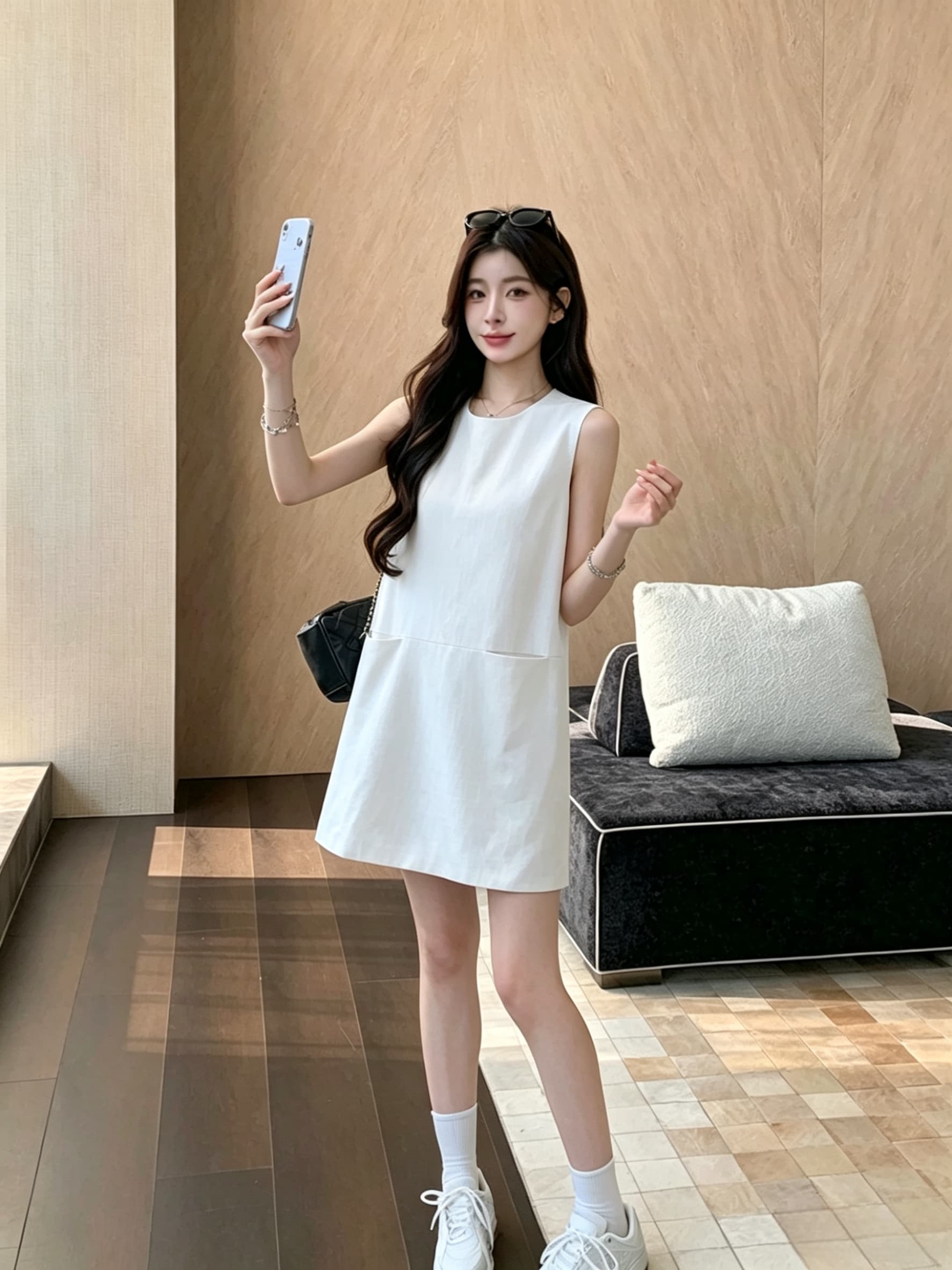 실사 지금 지금 새로운 빛 럭셔리 바람 민소매 드레스 슬림해 보이는 품격 다용도 치마 검정색 작은 외투 상세 이미지 14