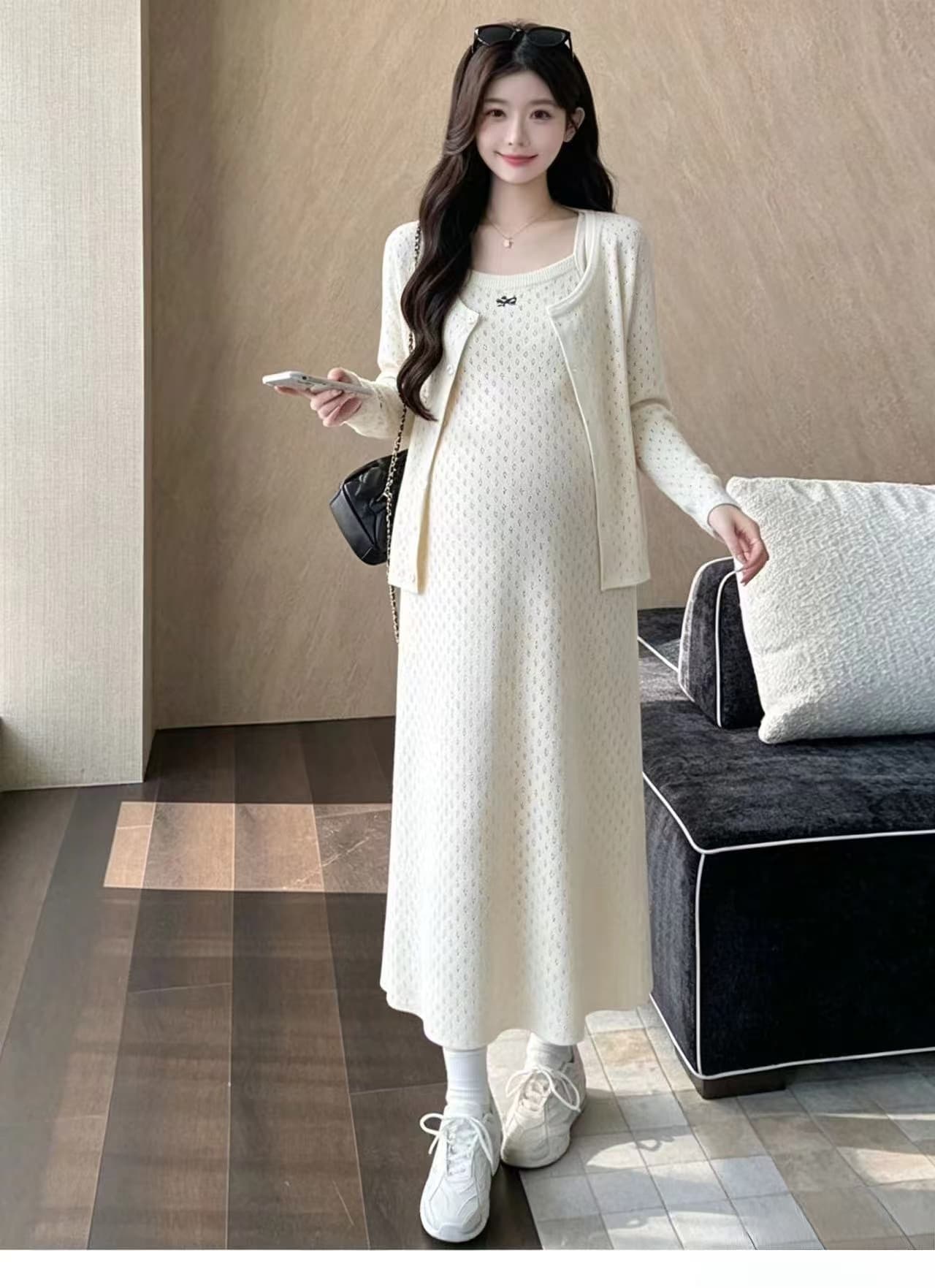 실사 지금 임산부 가을 의상 2026 새로운 패션 트렌디 엄마 롱 스커트 착용 가져 가라. 세트 임신 기간 치마 투피스 세트 상세 이미지 11