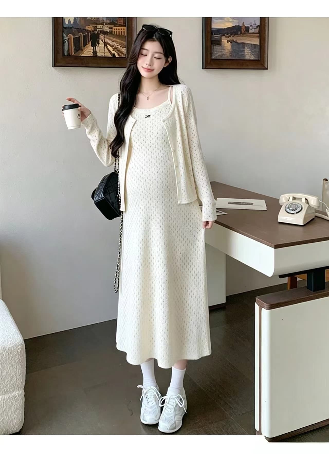 실사 지금 임산부 가을 의상 2026 새로운 패션 트렌디 엄마 롱 스커트 착용 가져 가라. 세트 임신 기간 치마 투피스 세트 상세 이미지 12