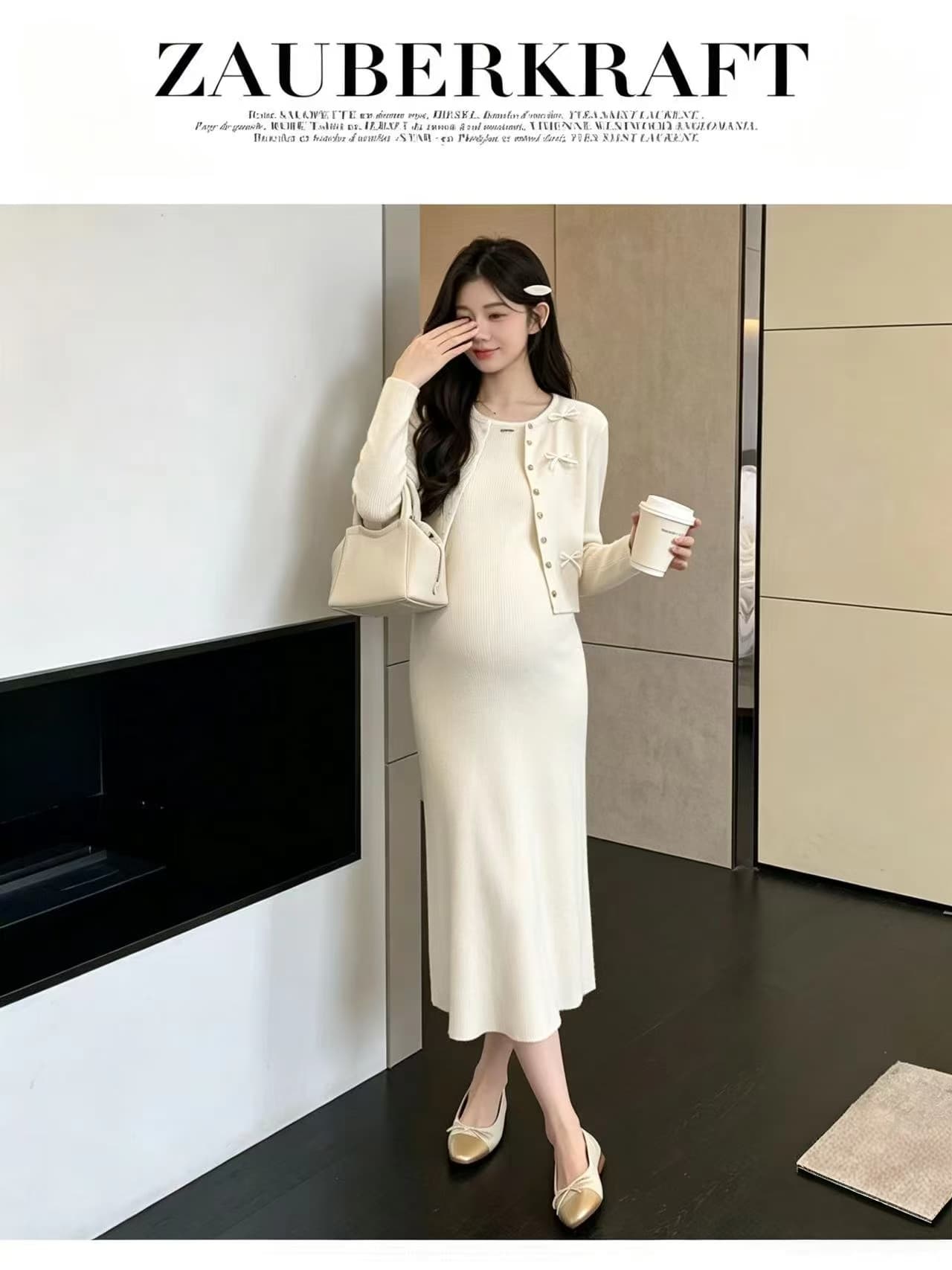 실사 지금 임산부 가을 의상 2026 새로운 패션 트렌디 엄마 롱 스커트 세트 봄 가을 임신 기간 치마 투피스 세트 상세 이미지 13