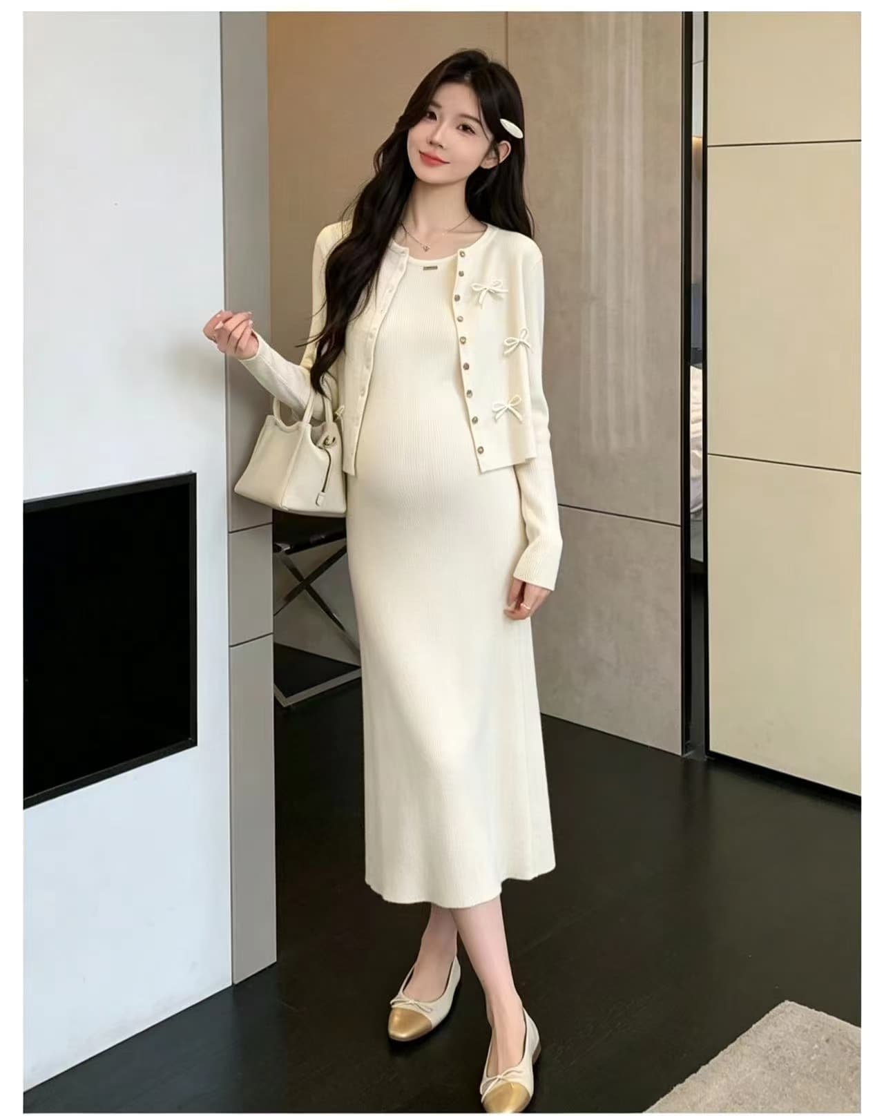 실사 지금 임산부 가을 의상 2026 새로운 패션 트렌디 엄마 롱 스커트 세트 봄 가을 임신 기간 치마 투피스 세트 상세 이미지 15