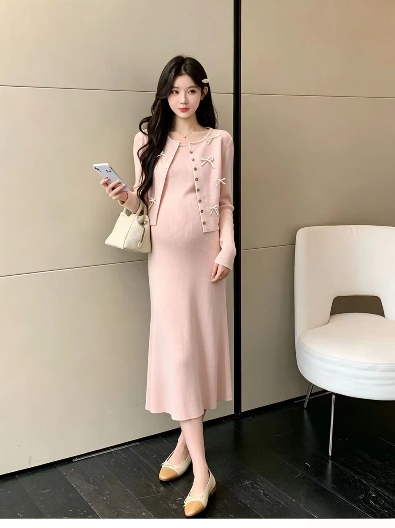 실사 지금 임산부 가을 의상 2026 새로운 패션 트렌디 엄마 롱 스커트 세트 봄 가을 임신 기간 치마 투피스 세트 상세 이미지 17